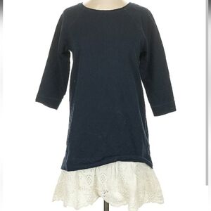Eliane Rose Navy Blue Boho Sweatshirt Top Dress White Ruffle Lace Hem M